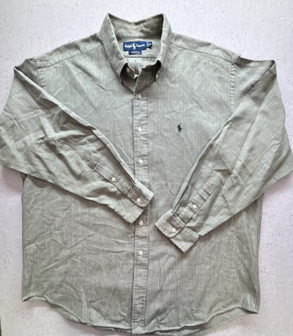 Polo Ralph Lauren Blake Shirt Mens XL Green Gray Herringbone Button Down